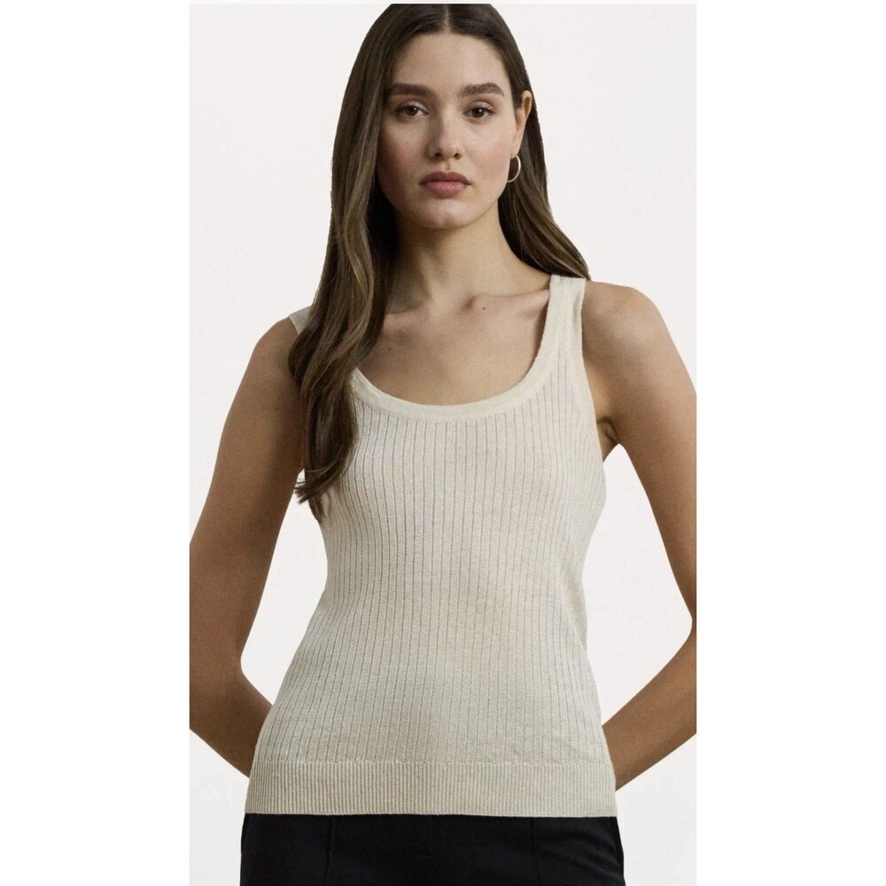 Lauren Ralph Lauren Women's Rib-Knit Linen-Blend Jumper Tank Top Cream Size XL